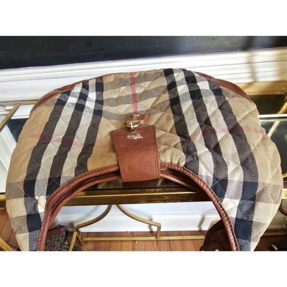 Authentic BURBERRY Brook House Check Quilted Canvas & Leather Hobo Bag - Picture 3 of 8